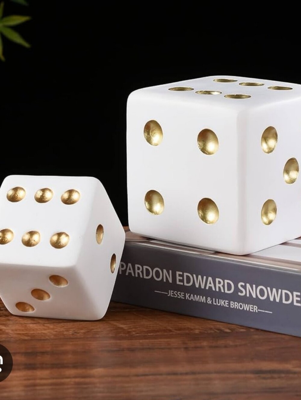 NEW White & Gold Ceramic Dice Decorative Accent - Home Party Supplies